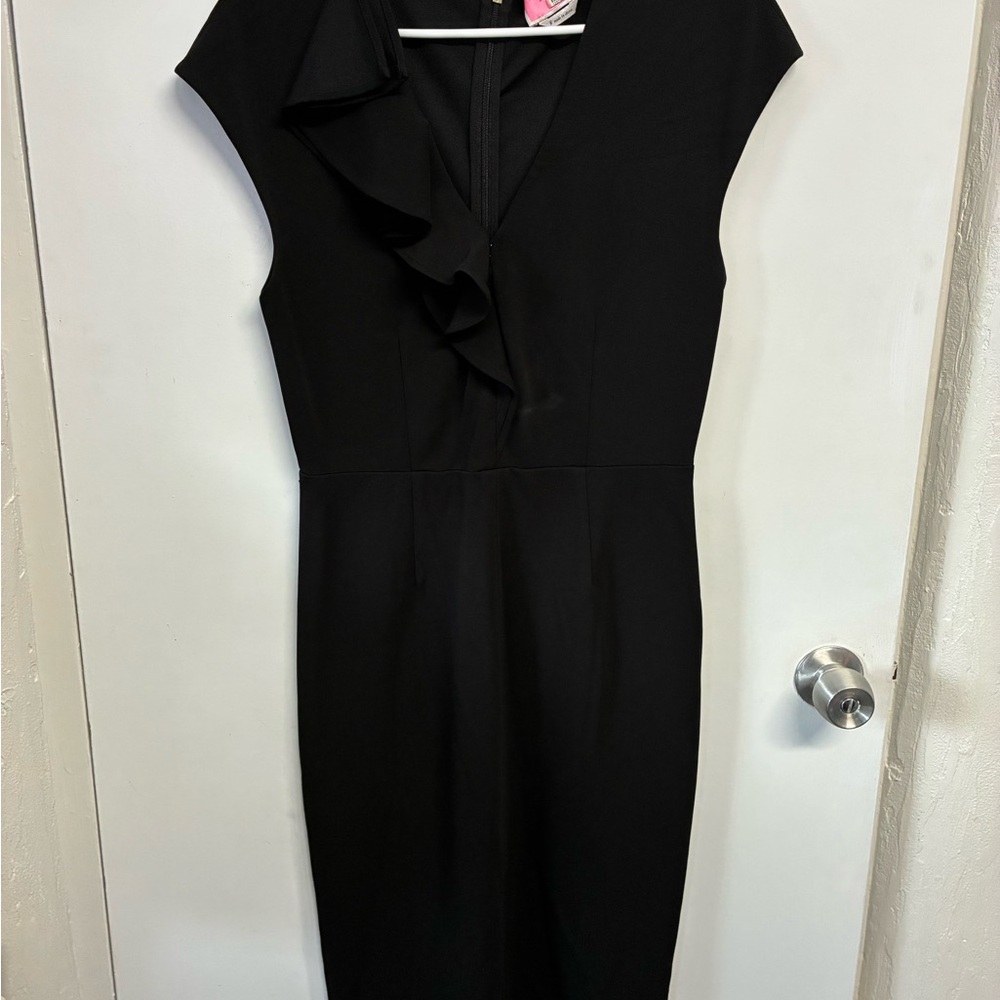 Kate Spade Black Midi Dress with Ruffle Detail